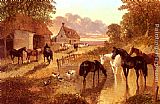 John Frederick Herring Snr The Evening Hour - Horses And Cattle By A Stream At Sunset painting